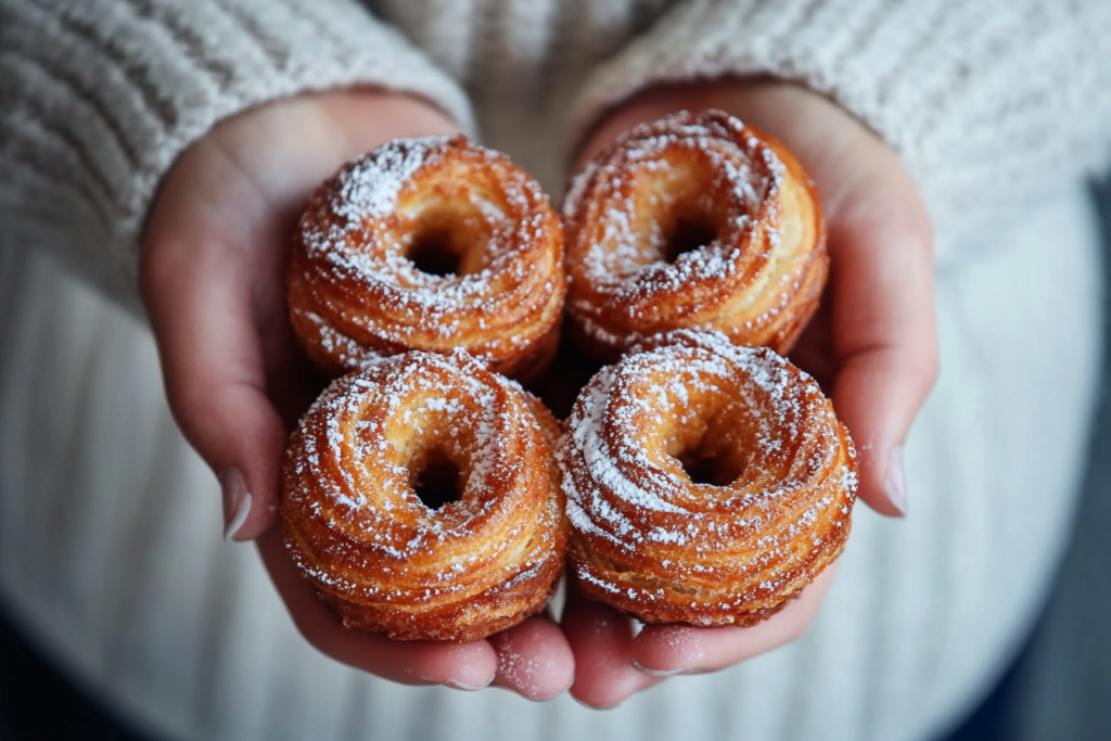 Flaky cruffin pastry layers showing buttery dough inside