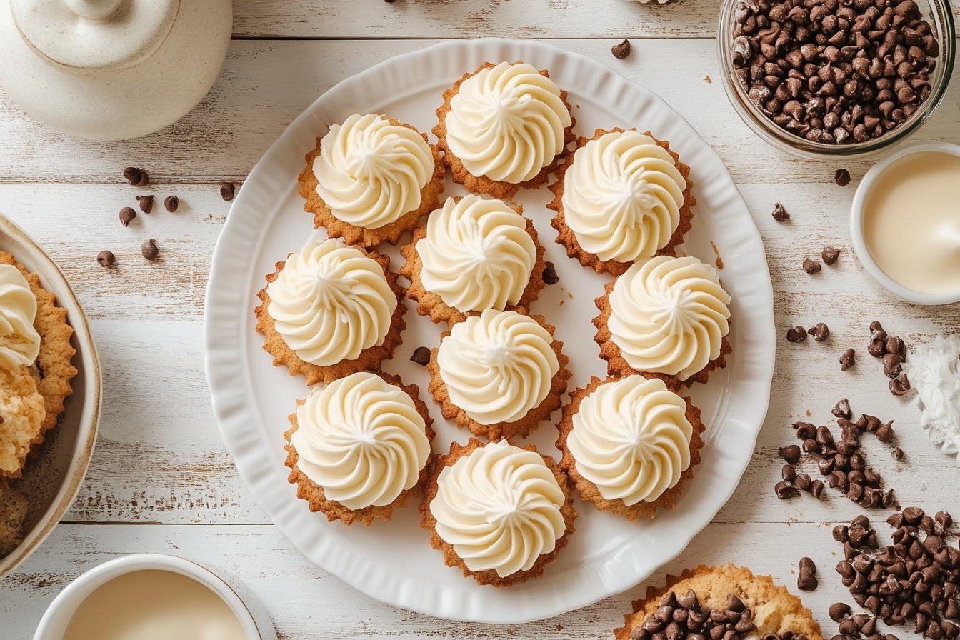 Close-up of freshly baked madeline cookies recipe using cream, golden and shell-shaped