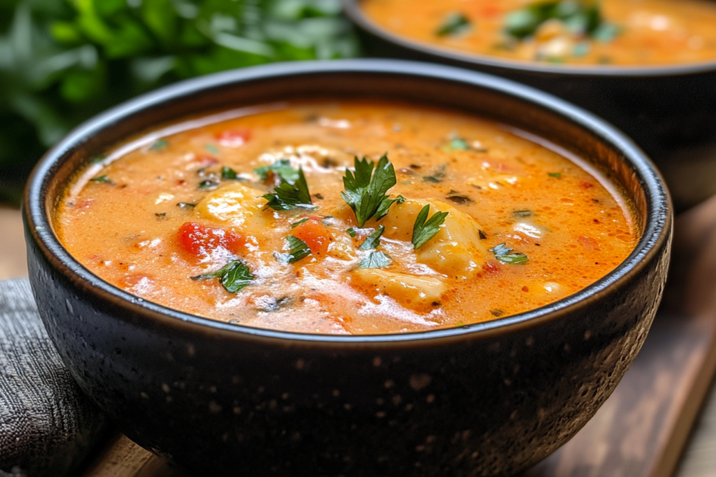 A warm bowl of swamp soup recipe with leafy greens, beans, and savory broth