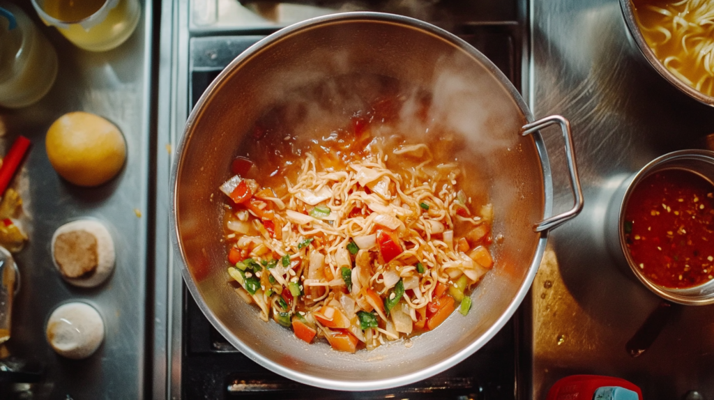 Ingredients of authentic drunken noodles sauce being prepared