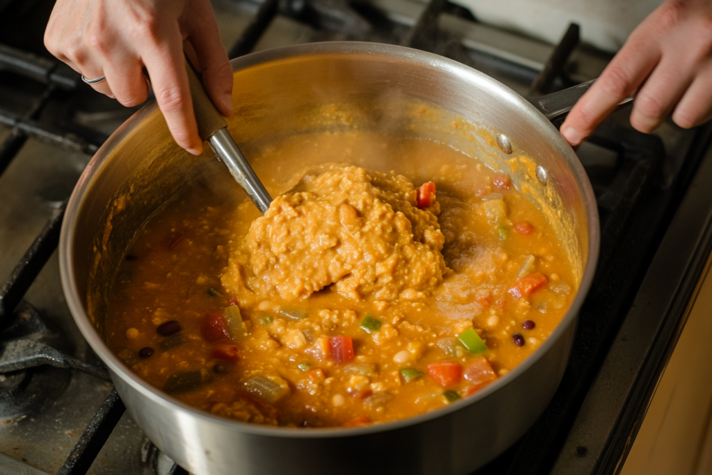 What can I use to thicken taco soup? Refried beans stirred into soup.