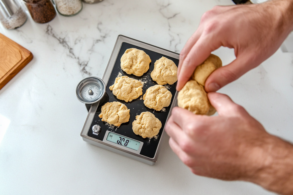 How do you find the perfect cookie size? Measuring dough balls for uniform baking.