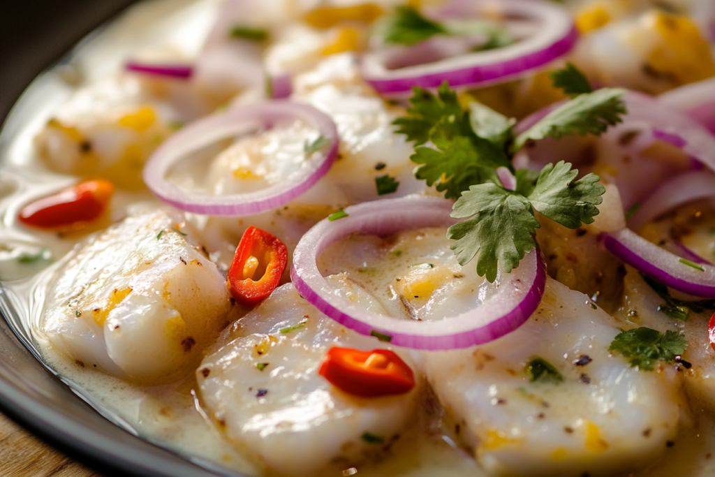 What is tiger milk made of? Fresh ceviche marinated in tiger milk.