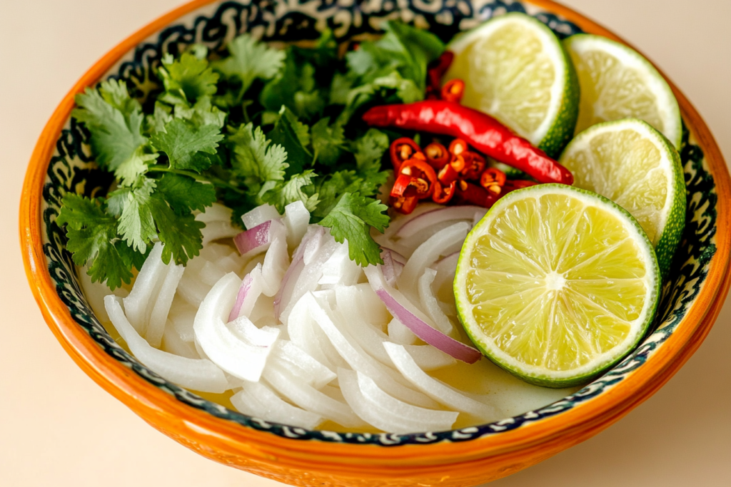 Colorful bowl illustrating What is leche de tigre made of? with citrus and chilies