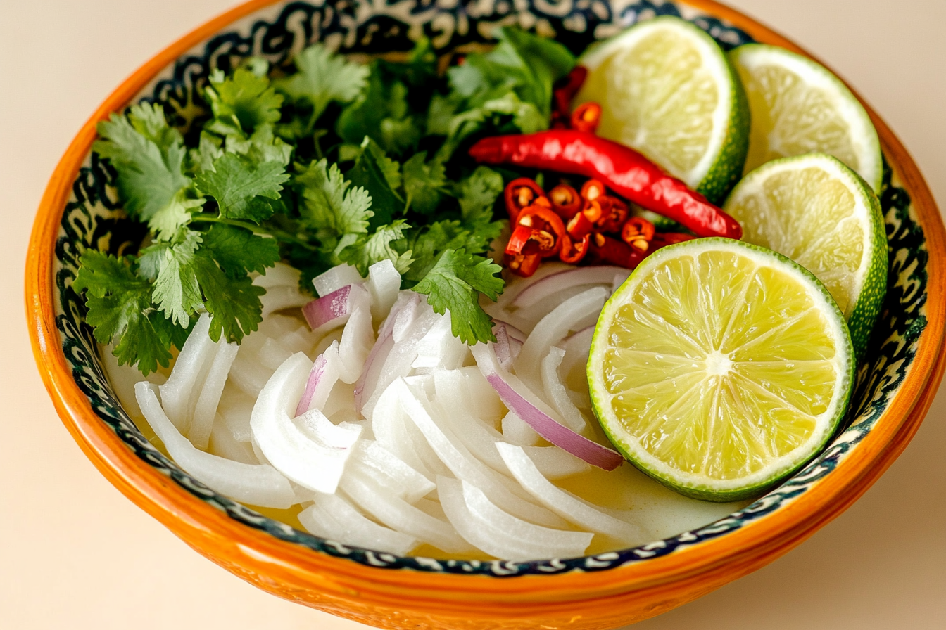 Colorful bowl illustrating What is leche de tigre made of? with citrus and chilies