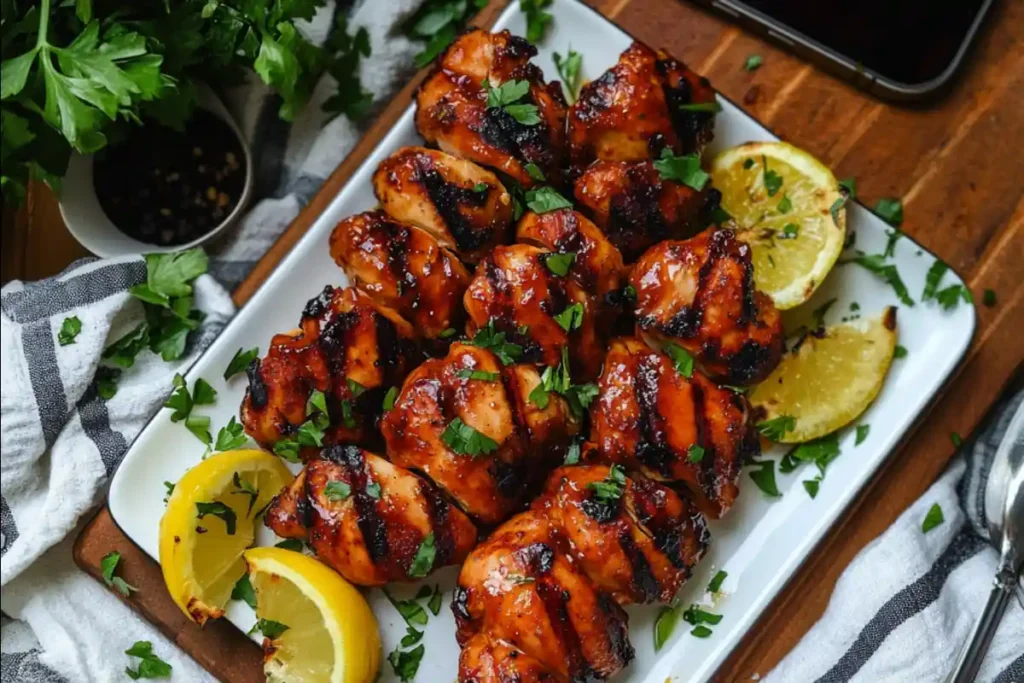 How long can you marinate chicken before grilling? Fresh herbs and spices arranged for marinade.