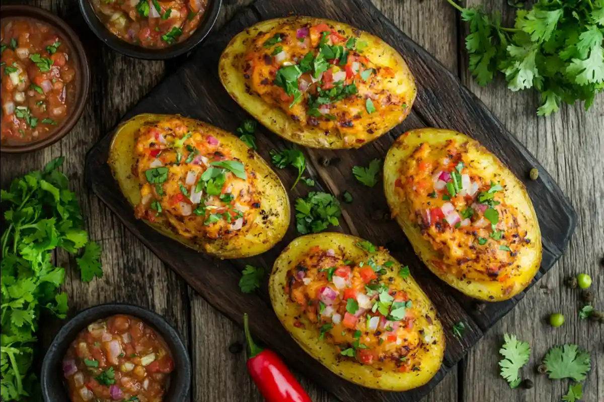 Papas rellenas recipe Chilean style served on a rustic wooden table.Papas rellenas recipe Chilean style served on a rustic wooden table.