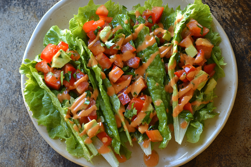 Finished salad illustrating what is the purpose of salad dressing? with toppings