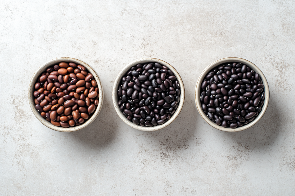 What kind of black beans does Chipotle use? Multiple bean varieties laid out for comparison.