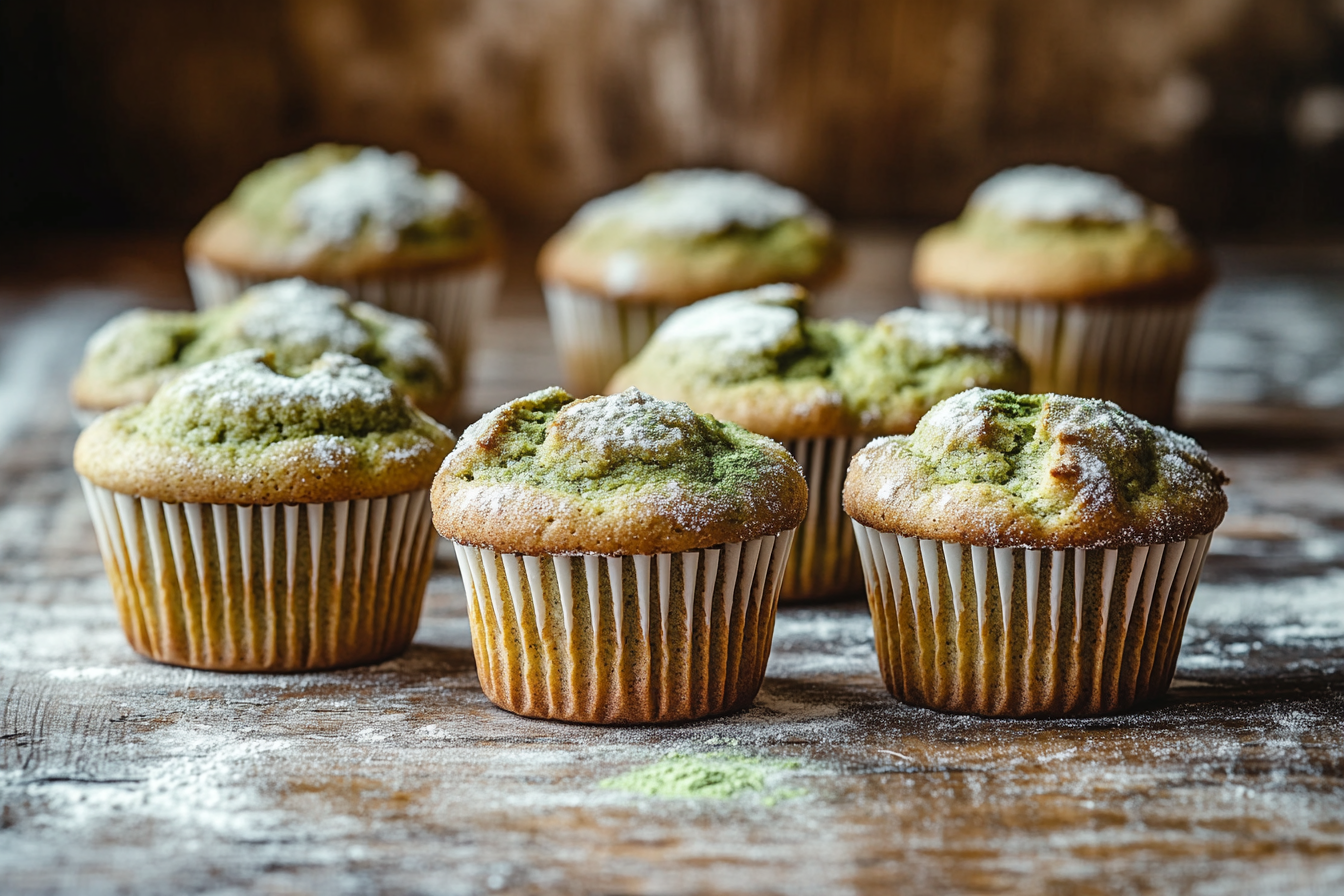 Freshly baked muffins showcased from the matcha muffin recipe with almond flour.