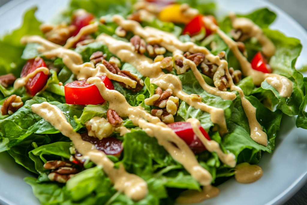 Final plating that illustrates what is the rule when applying salad dressings to salads?